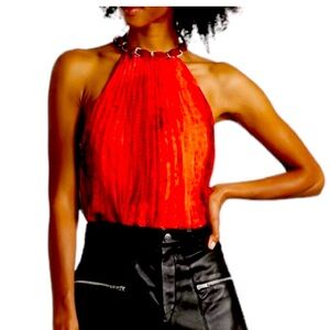 Alice + Olivia Alycia Pleated Halterneck Top Sz L NWT $330